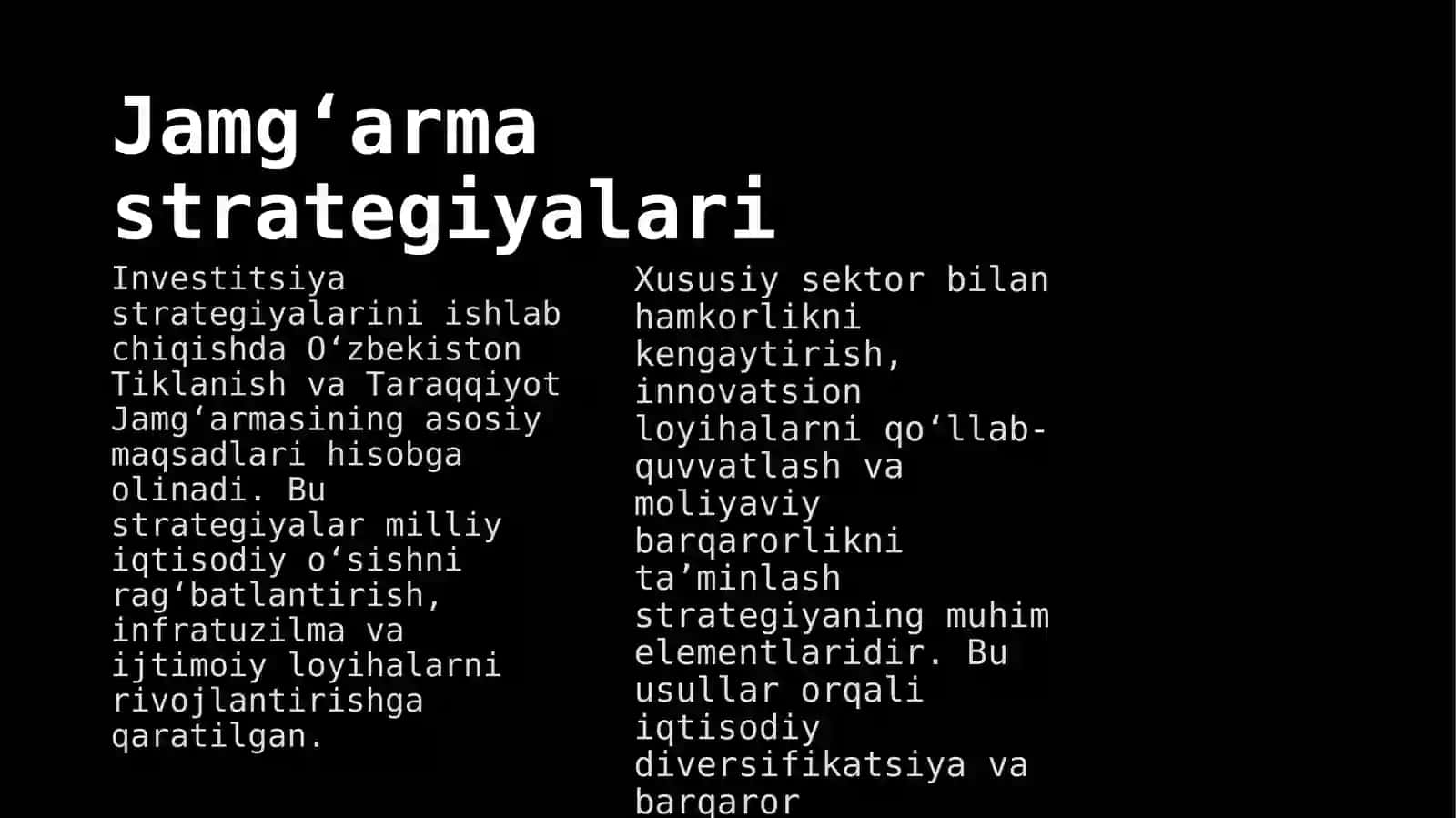 O‘zbekiston tiklanish va taraqqiyot jamg‘armasi mablag‘lari hisobiga investitsiya loyihalarini moliyalashtirish 4