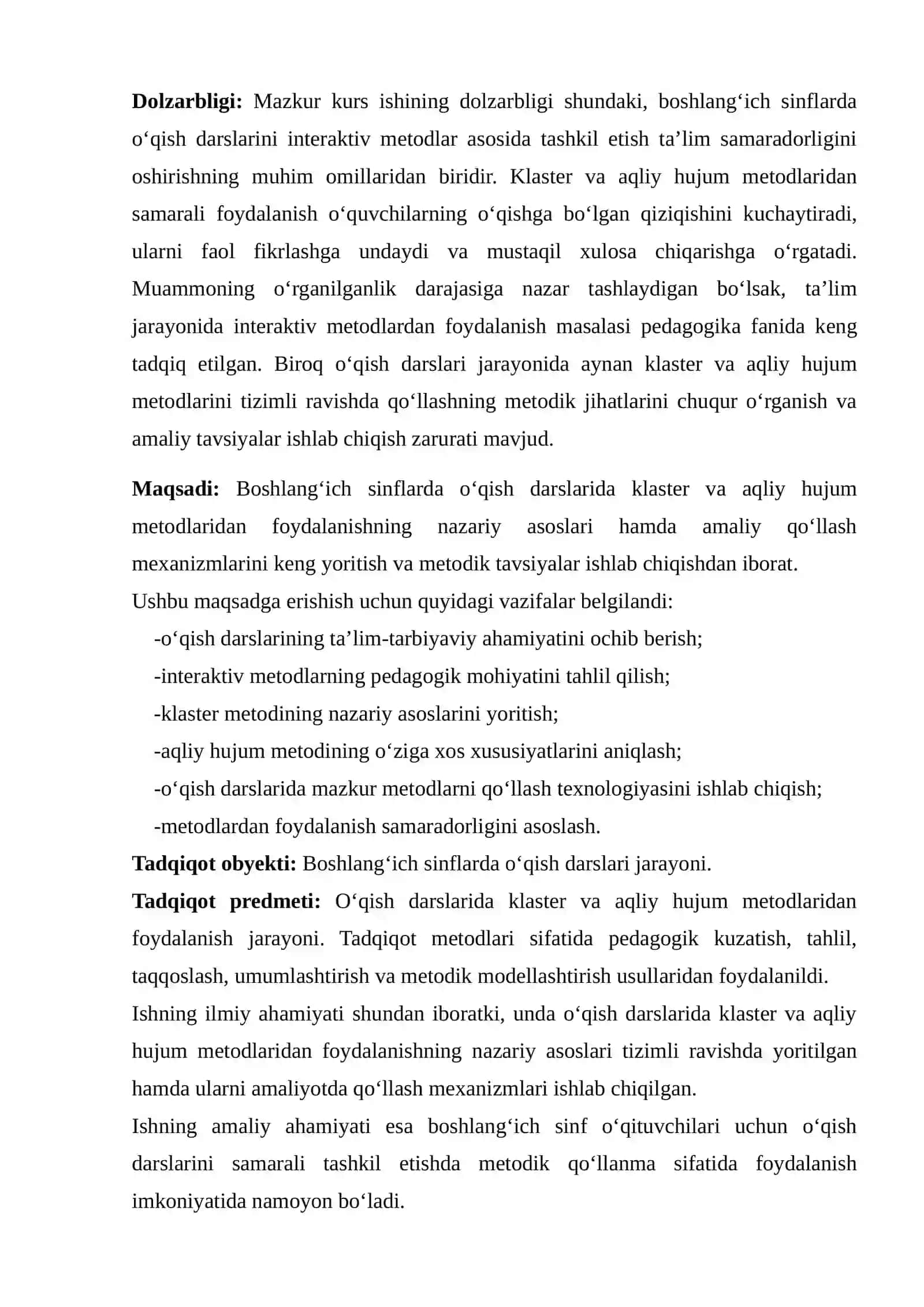 O‘QISH DARSLARIDA KLASTER VA AQLIY HUJUM METODLARIDAN FOYDALANISH 4