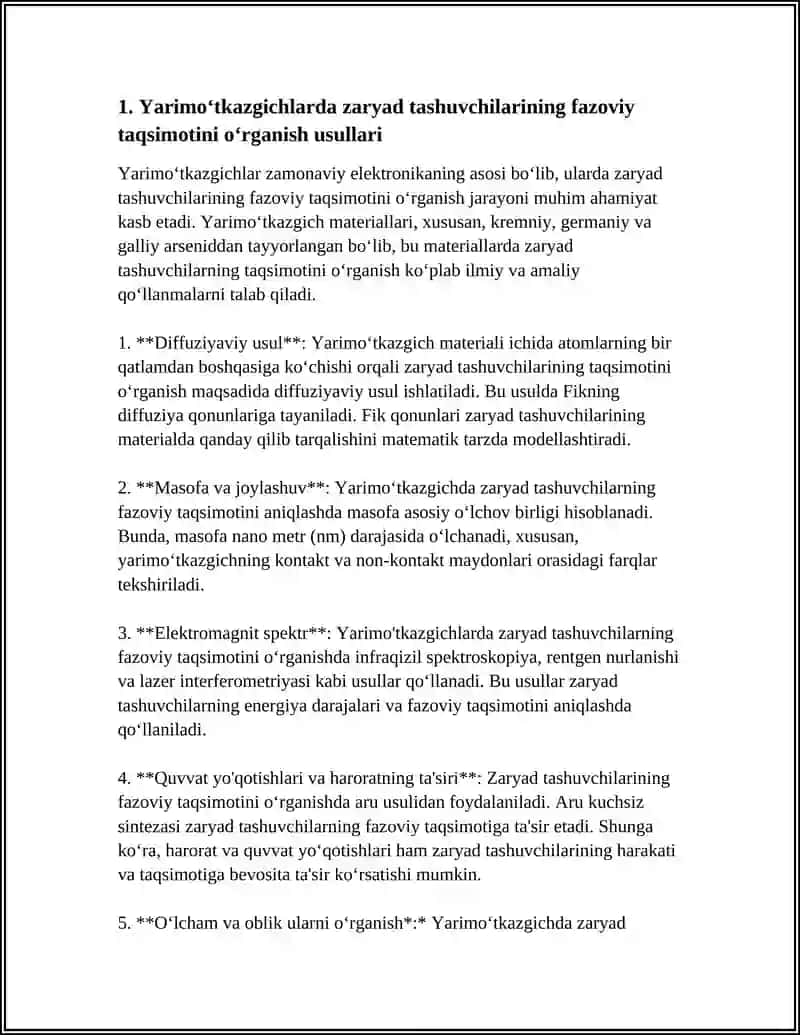 YARIMOʻTKAZGICHLARDA NOMUVOZANATDAGI ZARYAD TASHUVCHILARNING FAZOVIY TAQSIMOTI 4