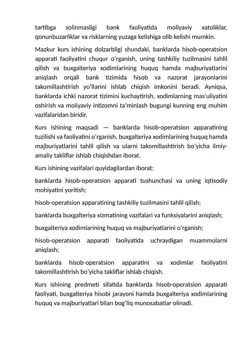 Banklarda hisob-operatsion apparatining tuzilishi va buxgalteriya xodimlarining huquq hamda majburiyatlari. 4