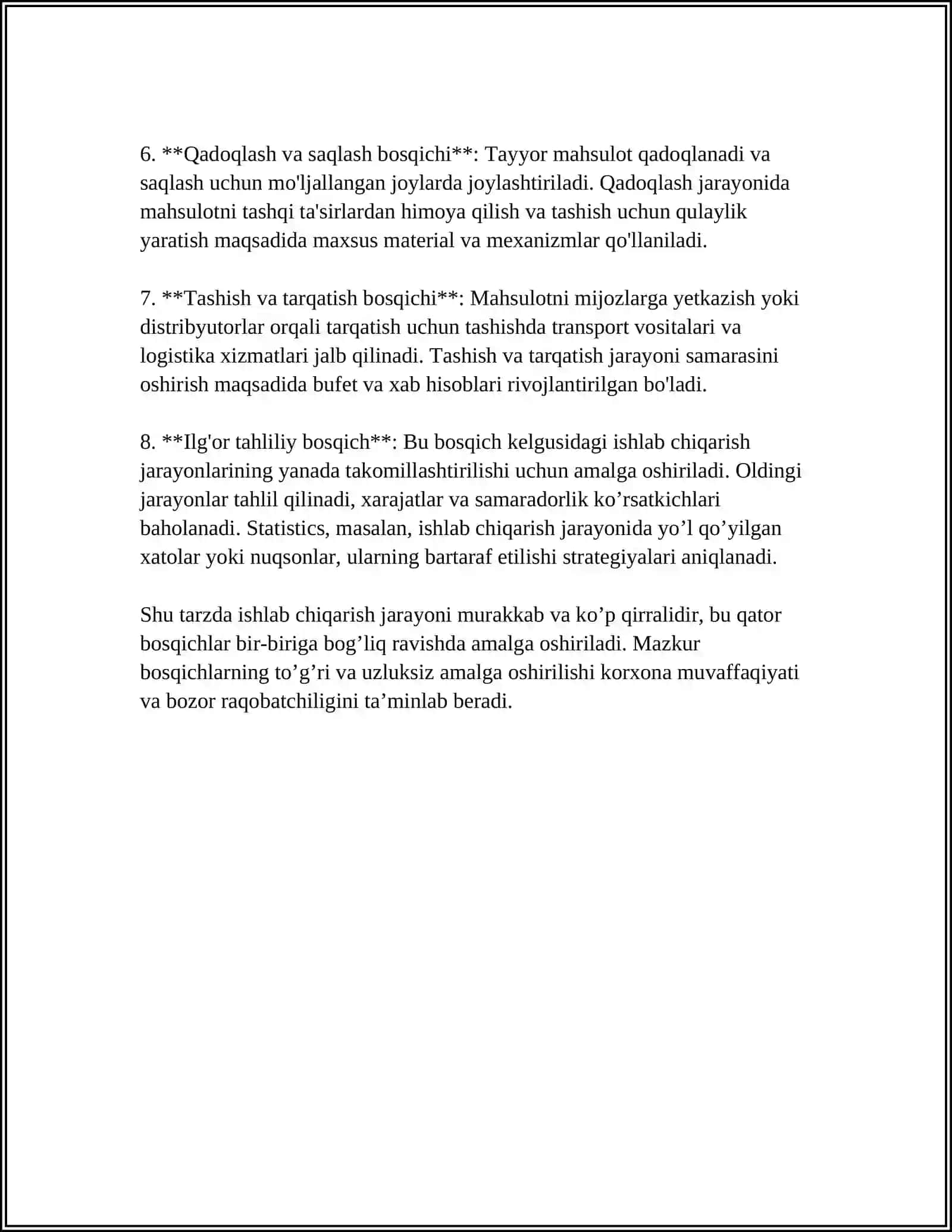 ISHLAB CHIQARISH JARAYONI, UNING NATIJALARI VA SAMARADORLIGI 4