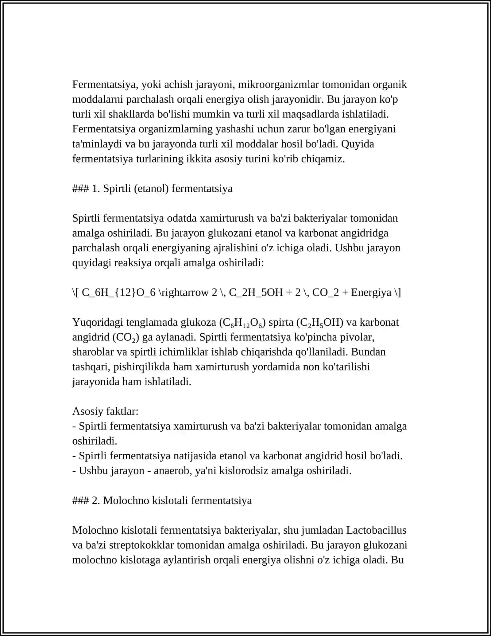 BAKTERIYALARDA FERMENTATIV JARAYONLAR. TASHQI MUHITNI BIOLOGIK VA TEXNOLOGIK CHIQINDILAR BILAN IFLOSLANISHI 4