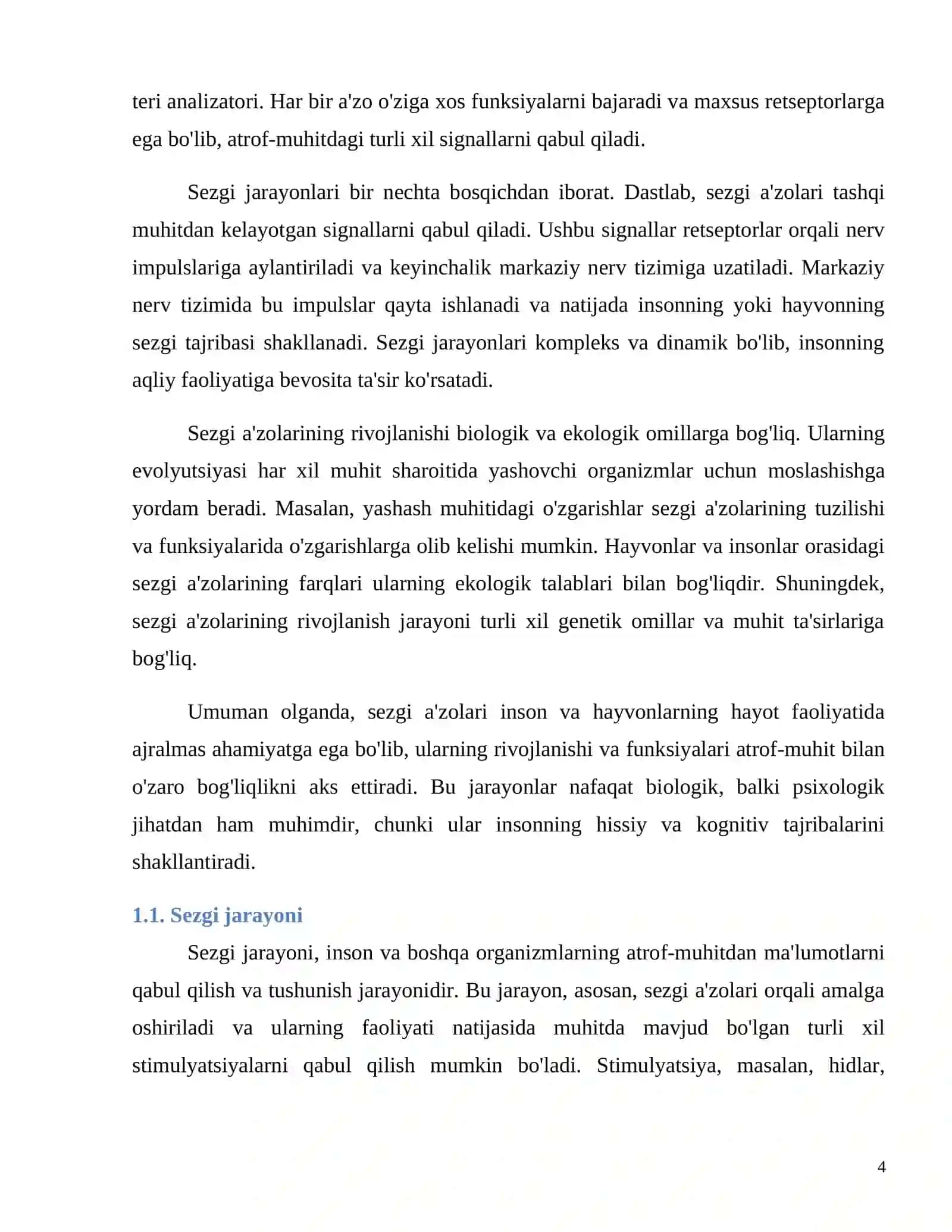 Sezgi a’zolari. Hid bilish, ta’m bilish va teri analizatori 4