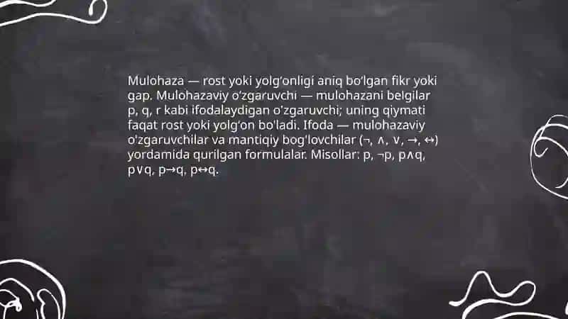 Mulohazalar matini bogʻlovchilar va formulalar 4