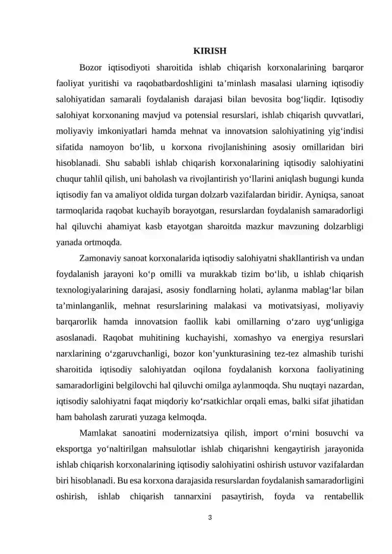 Ishlab chiqarish korxonasining iqtisodiy salohiyati tahlili 4