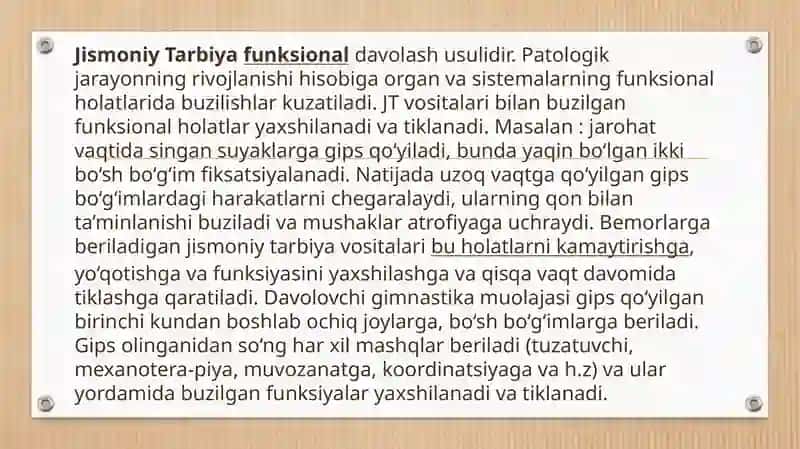 Jismoniy tarbiya yordamida(tayanch harakat apparati tizimi)kasalligini davolash profilaktikasi 4