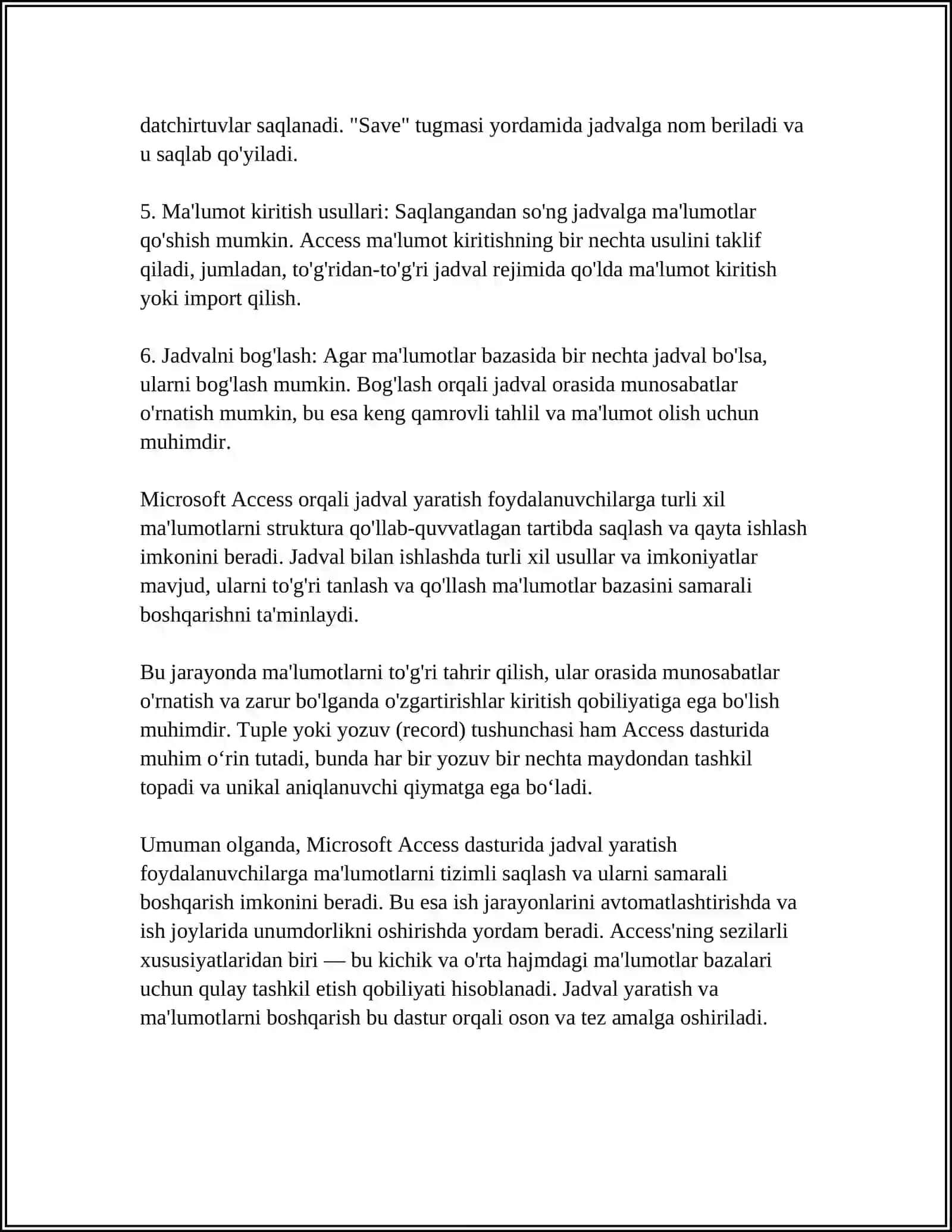 MICROSOFT ACCESS MUHITIDA JADVALLAR HOSIL QILISH 4