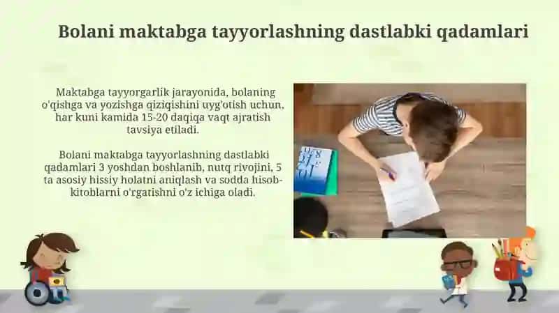 Ilk qadam va davlat talablari asosida bolani maktabga tayyorlash 4