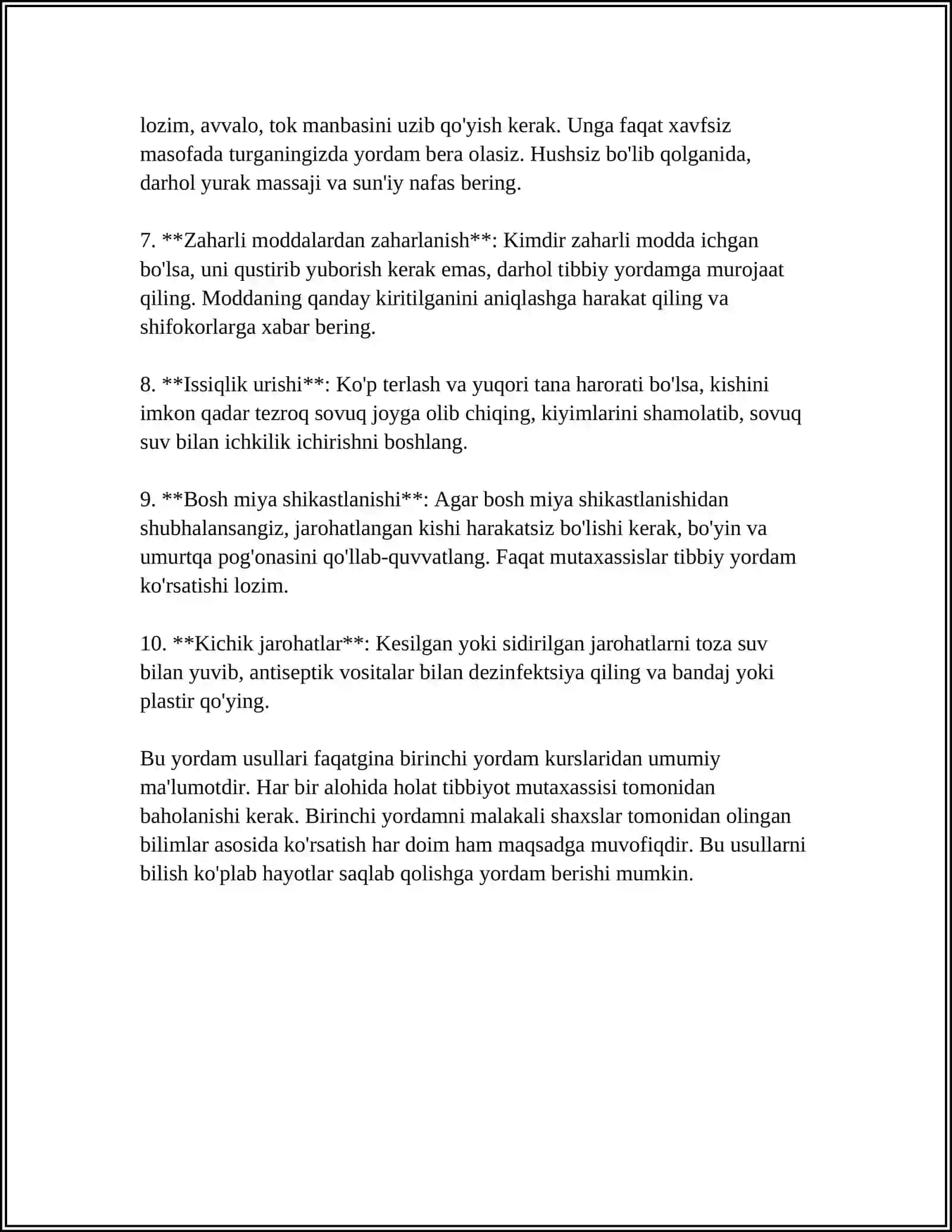 JAROXATLANGANLARGA BIRINCHI TIBBIY YORDAM KORSATISHNING AMALIY JIHATLARINI OʻRGANISH 4