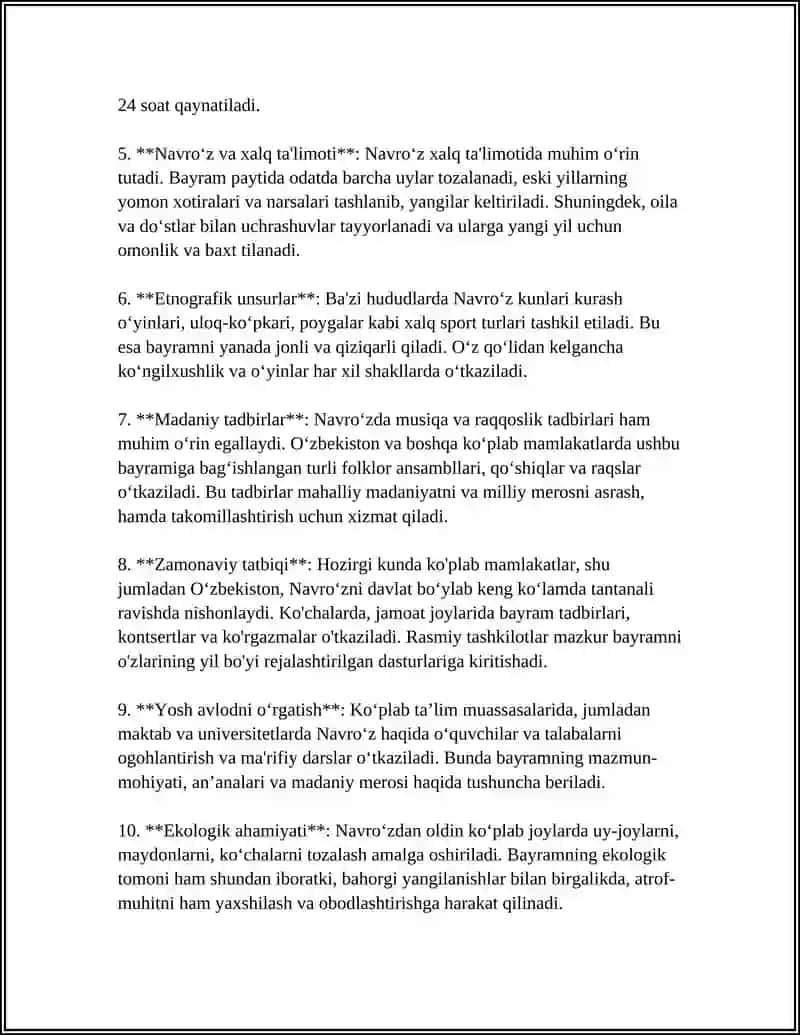 REFERAT Mavzu: NAVROʻZ QADRIYATLARIMIZ GULTOJI 21MART NAROʻZ BAYRAMIGA BAGʻISHLAB 4