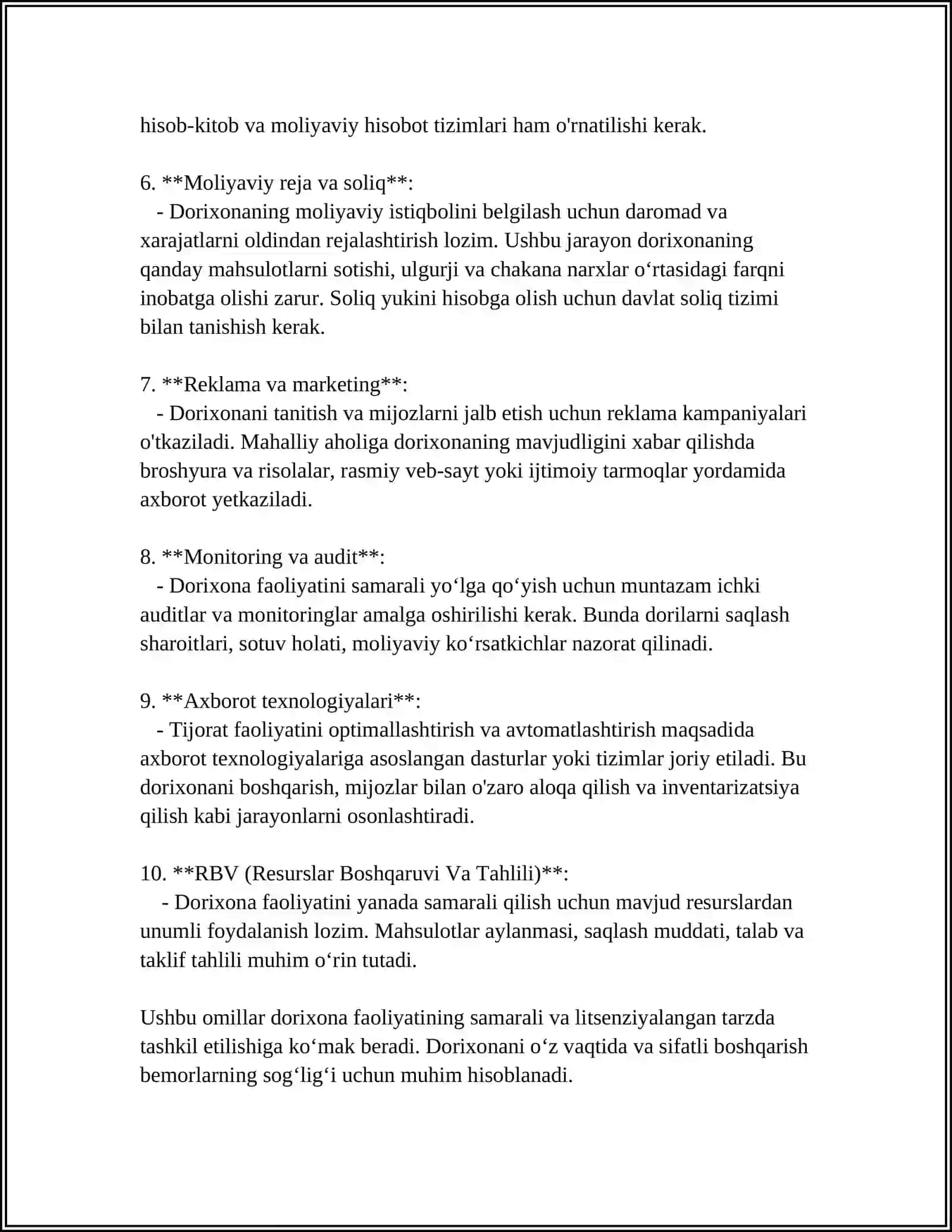 DORIXONA VA FARMATSEVTIK TASHKILOTLARI ISHINI TASHKIL ETISHDA ISH YURITISH JARAYONLARINING AHAMIYATI 4