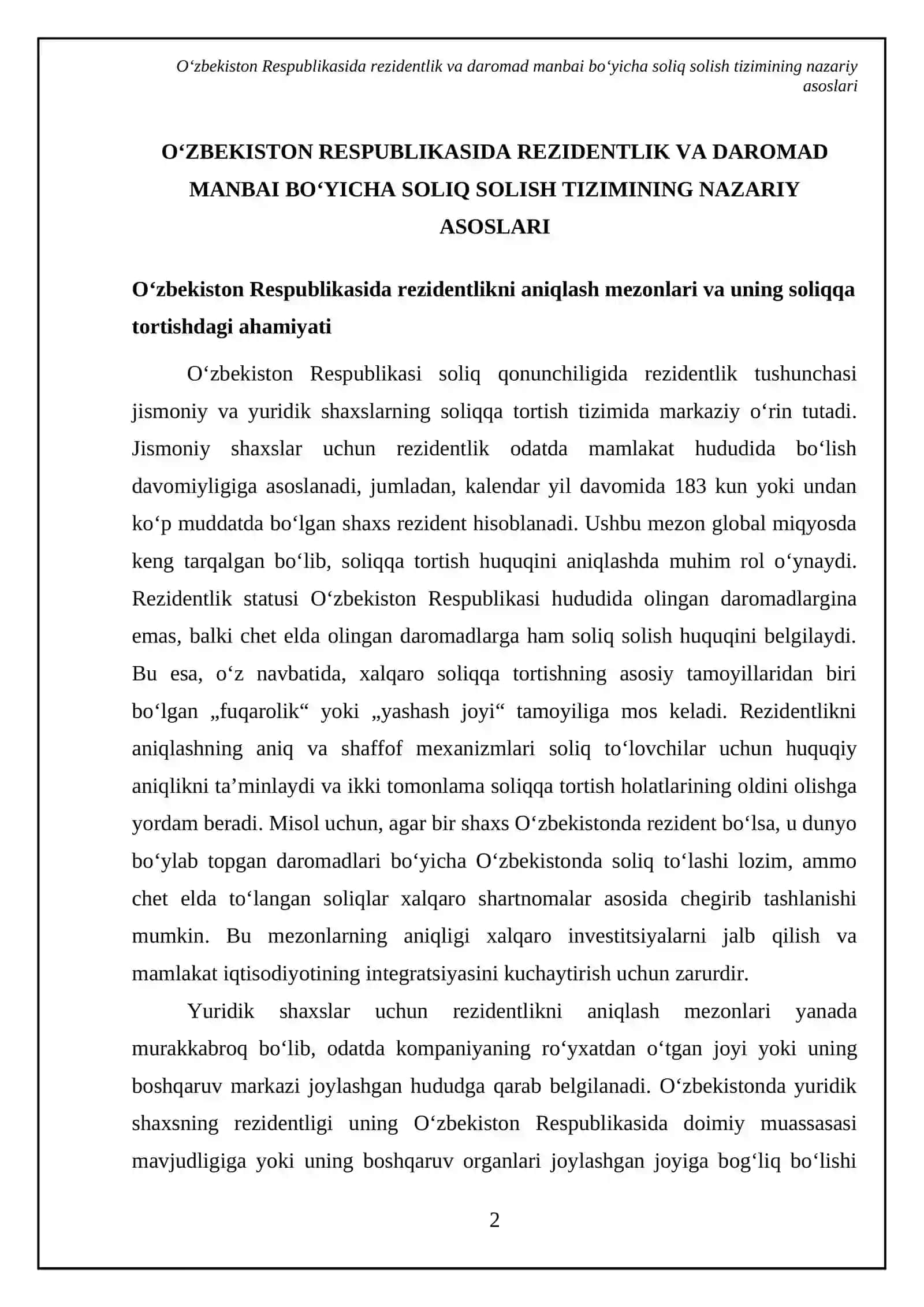 Rezidentlik va daromad paydo bo‘lish manbaida soliq solish prinsiplarining o‘zaro tahlili 4