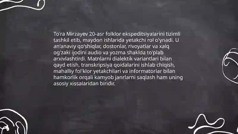 To'ra Mirzayevning oʻzbek folklorshunosligiga qo'shgan hissasi 4