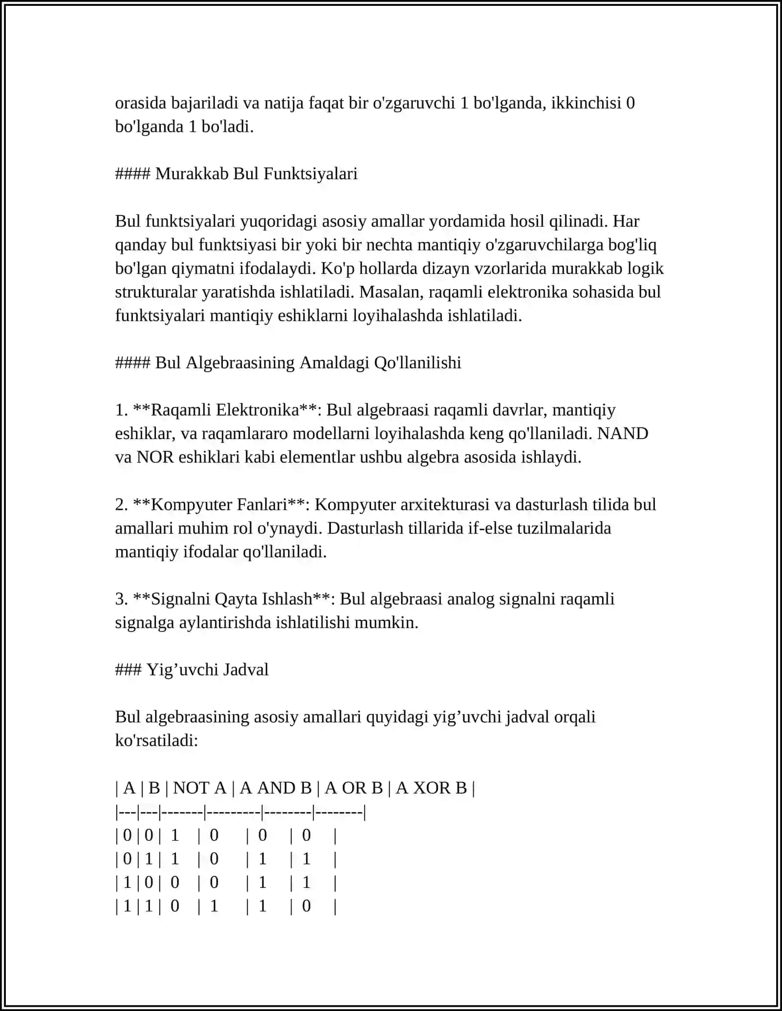 BUL FUNKSIYALARI VA ULARNING SONI.BUL ALGEBRASI QONUNLARI 4