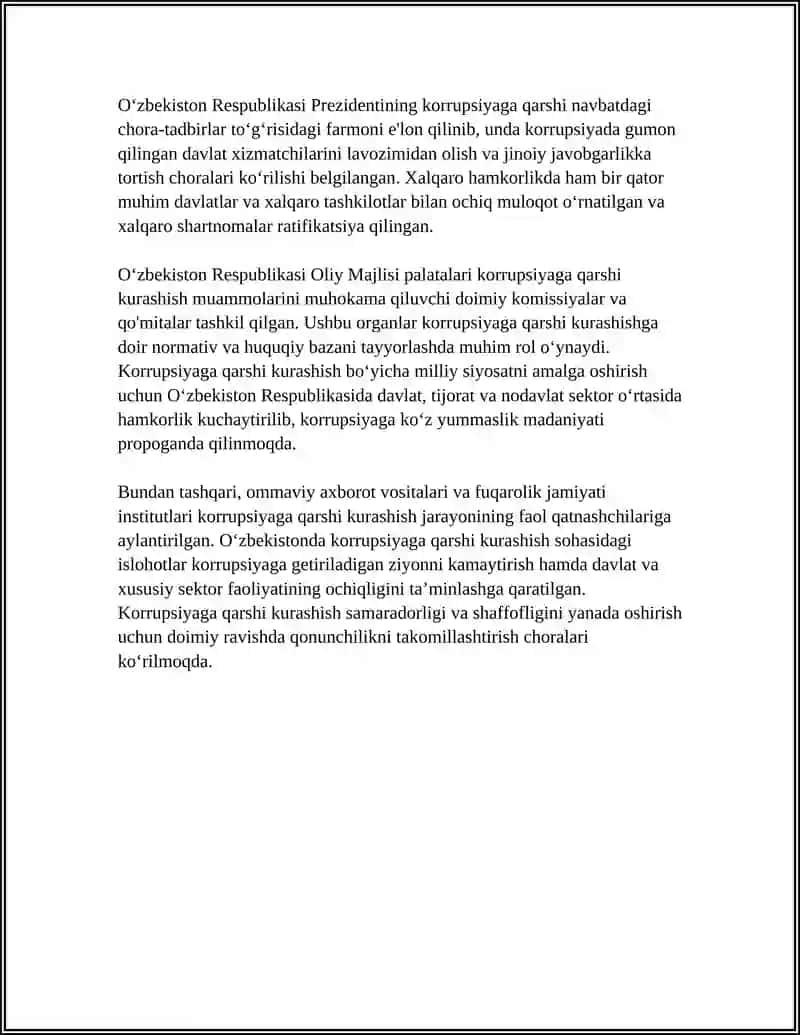 O'ZBEKISTONDA KORRUPSIYAGA QARSHI KURASHISH MEXANIZIMLARI 4