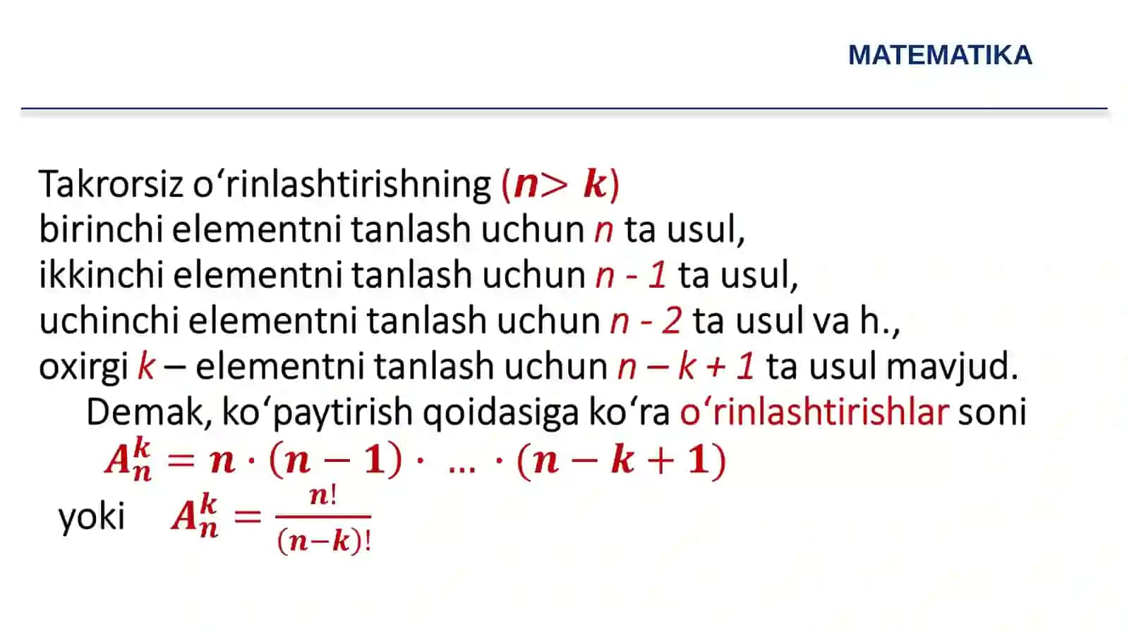 Guruhlashlar, o‘rinlashtirishlar va o‘rin almashtirishlar 4