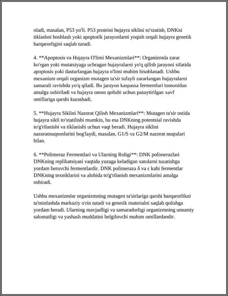 Organizmning mutagen ta'sirga chidamliligining molekulyar mexanizmlari 4