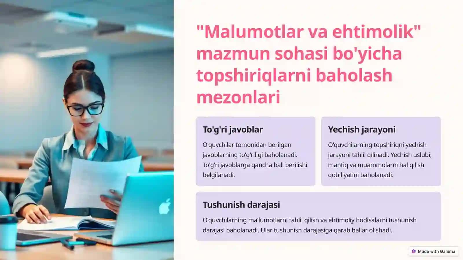 TIMMS xalqaro baholash dasturida "Malumotlar va ehtimolik" mazmun sohasi 4