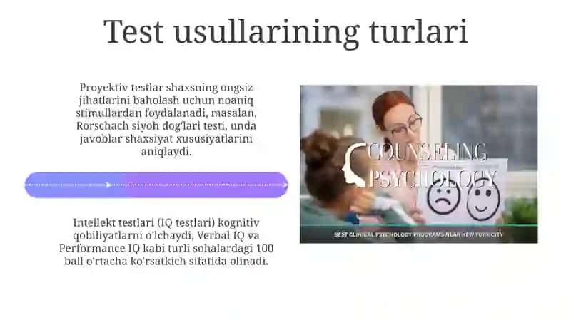 Zamonaviy psixologiya tarmoqlarida tadqiqot metodlarini qo'llanishi.Test metodi 4