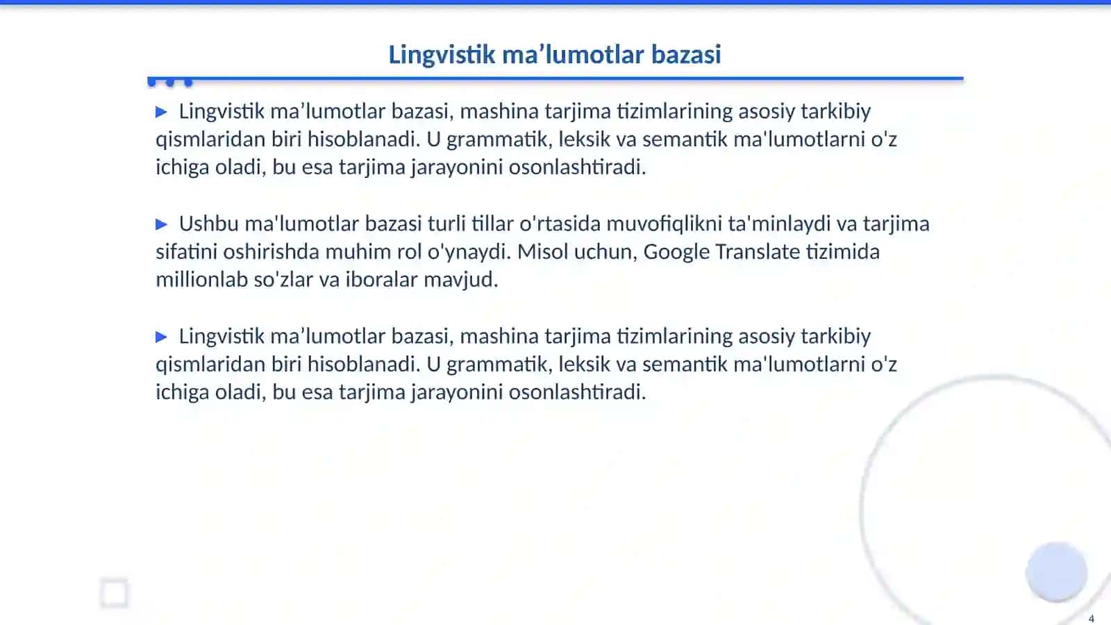 Mashina tarjima tizimlarining lingvistik maʼlumotlar bazasining dasturiy qismlari 4