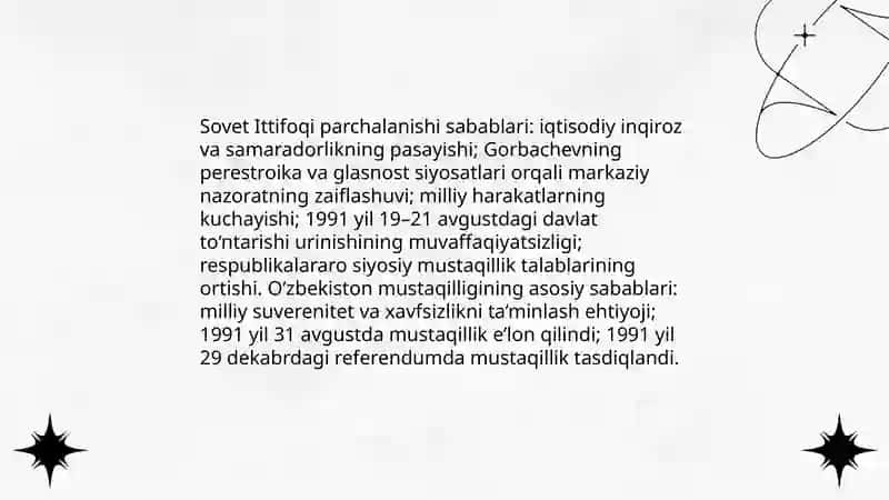 Mustaqil O'zbekiston Respublikasining tashkil topishi va uning tarixiy ahamyati 4