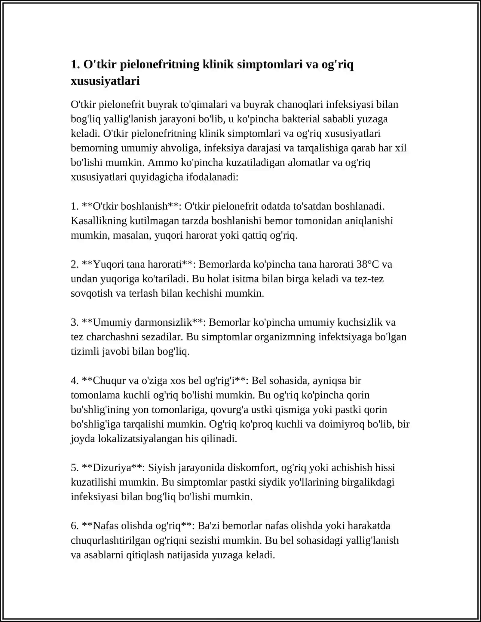 O'TKIR VA SURUNKALI PIELONEFRIT VA GLOMERULONEFRIT SIMPTOMATOLOGIYASI VA DIAGNOSTIKASI 4