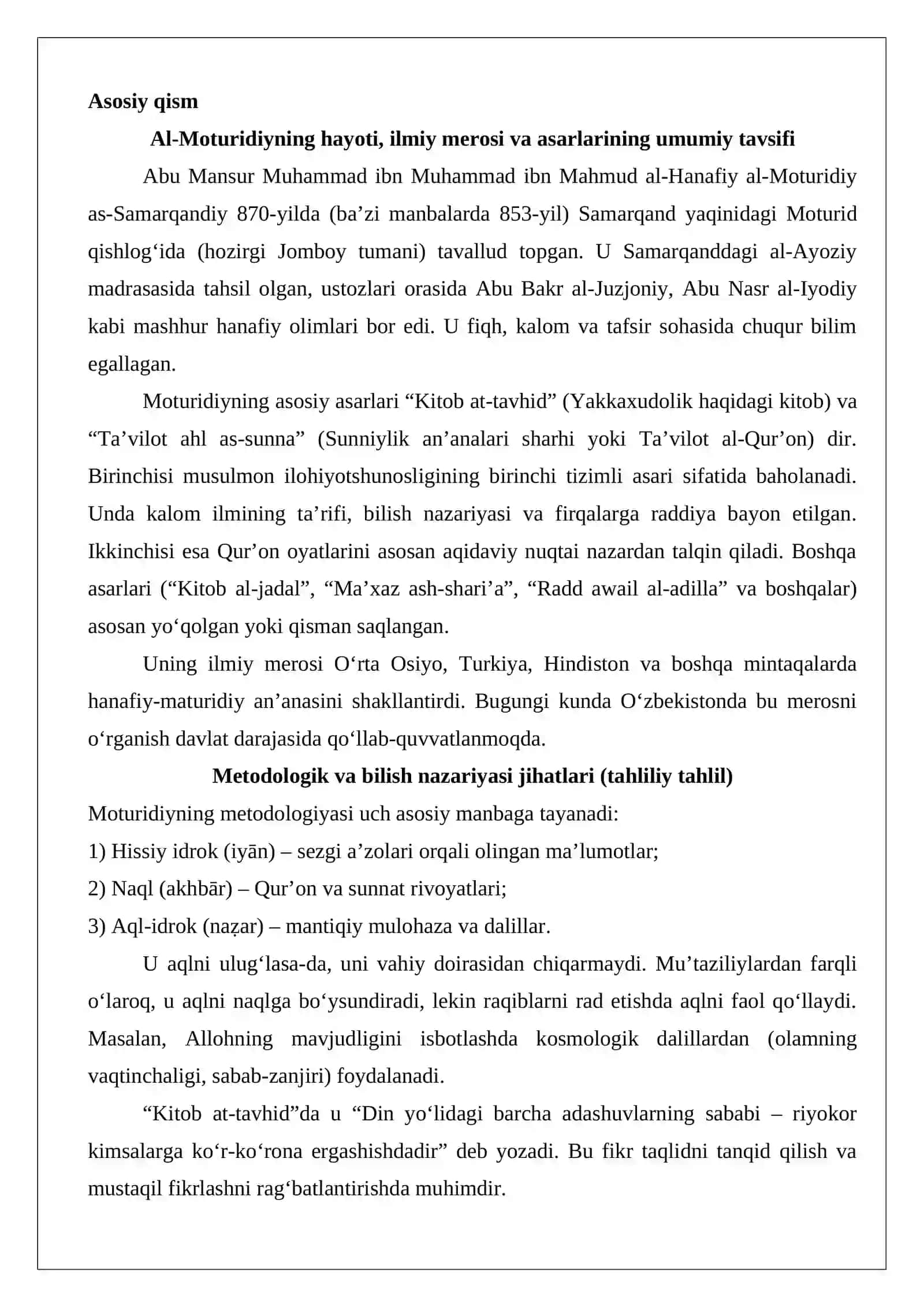Al-Moturidiy ta’limotining oʻziga xos jihatlari 4