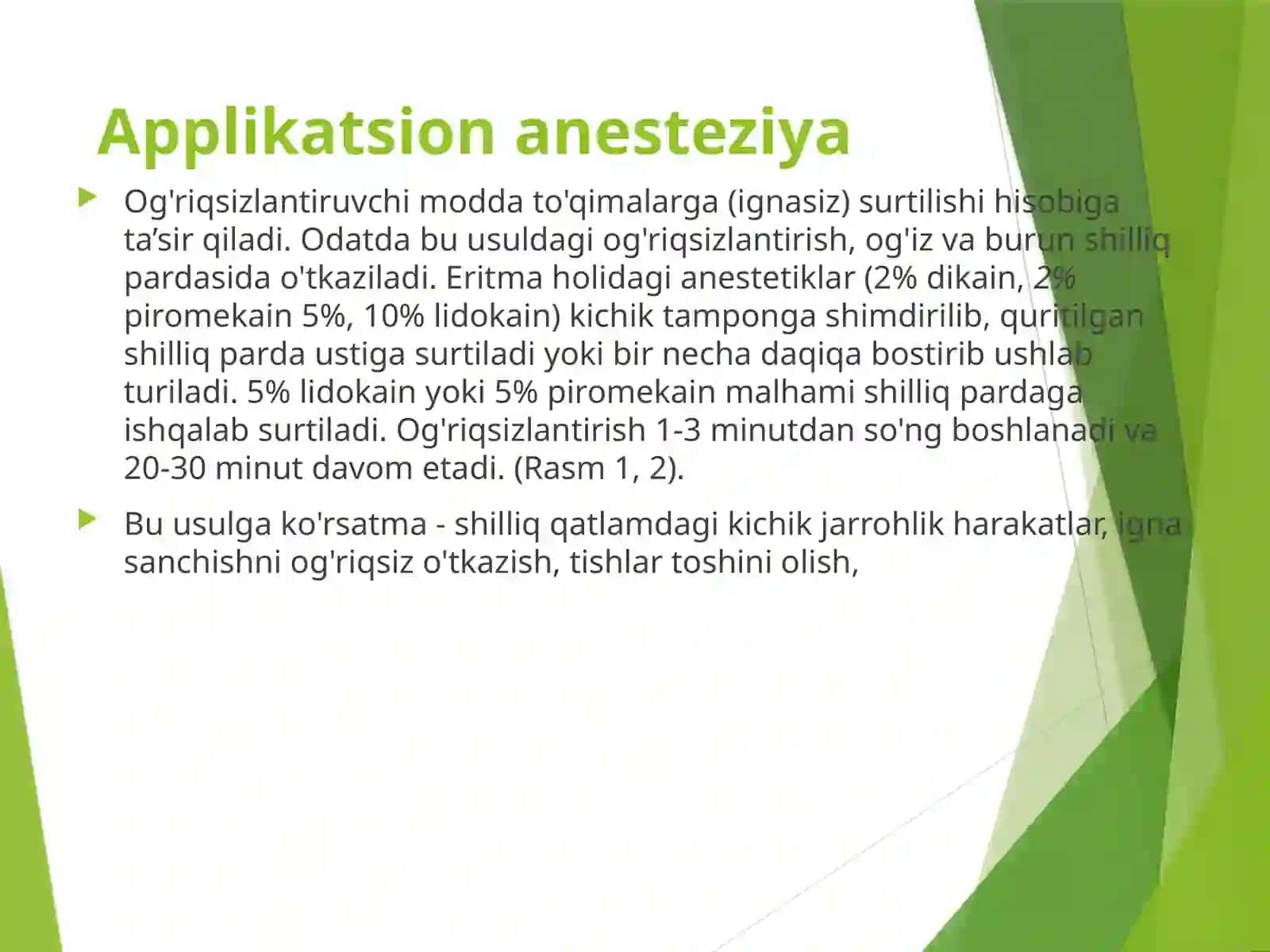 Xirurgikstomatologiyapoliklinikasidaqoʻllaniladiganogʻriqsizlantirishusullari 4