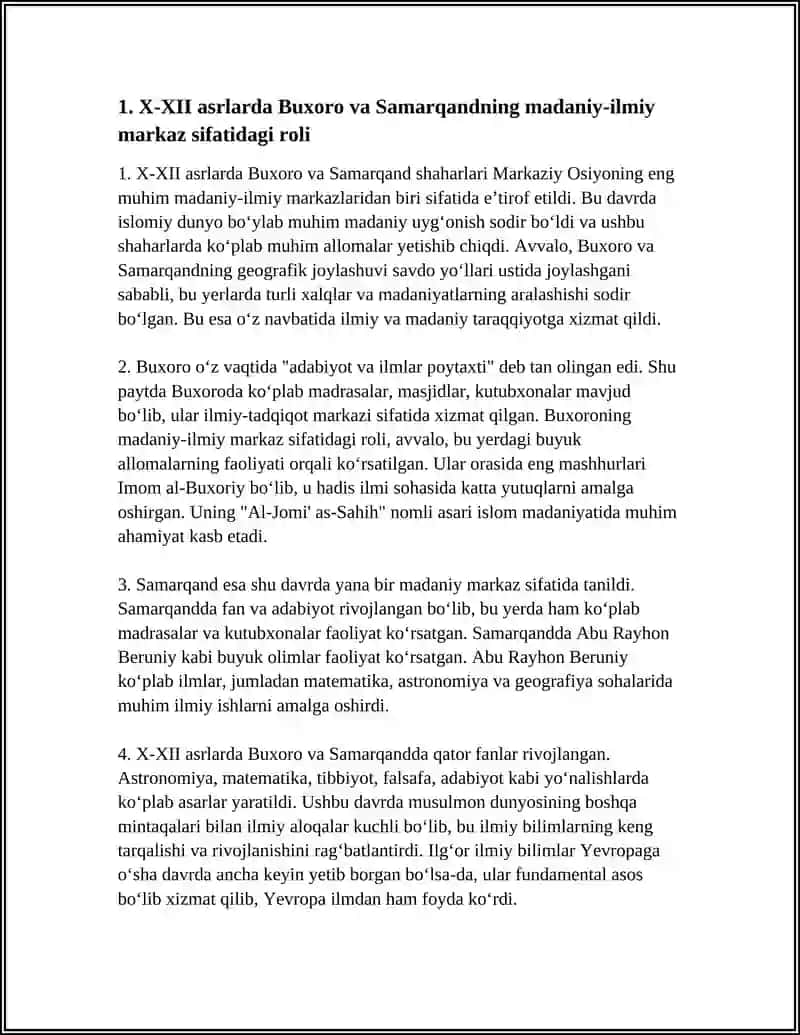 X-XII asrlarda Mamlakatimiz Hududida Roʼy Bergan Madaniy Uygʻonish. Buyuk Allomalar Hissasi 4