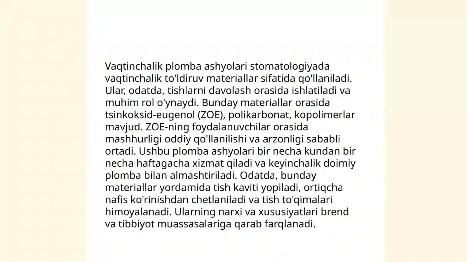 Plomba ashyolarining tasnifi. Vaqtinnchalik plomba ashyolari. Sement asosli plomba ashyolari 4