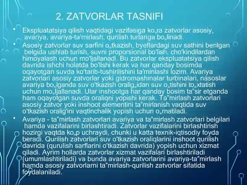 Gidrotexnika inshootlarining mexanik  jihozlari to‘g‘risida umumiy ma’lumotlar 4