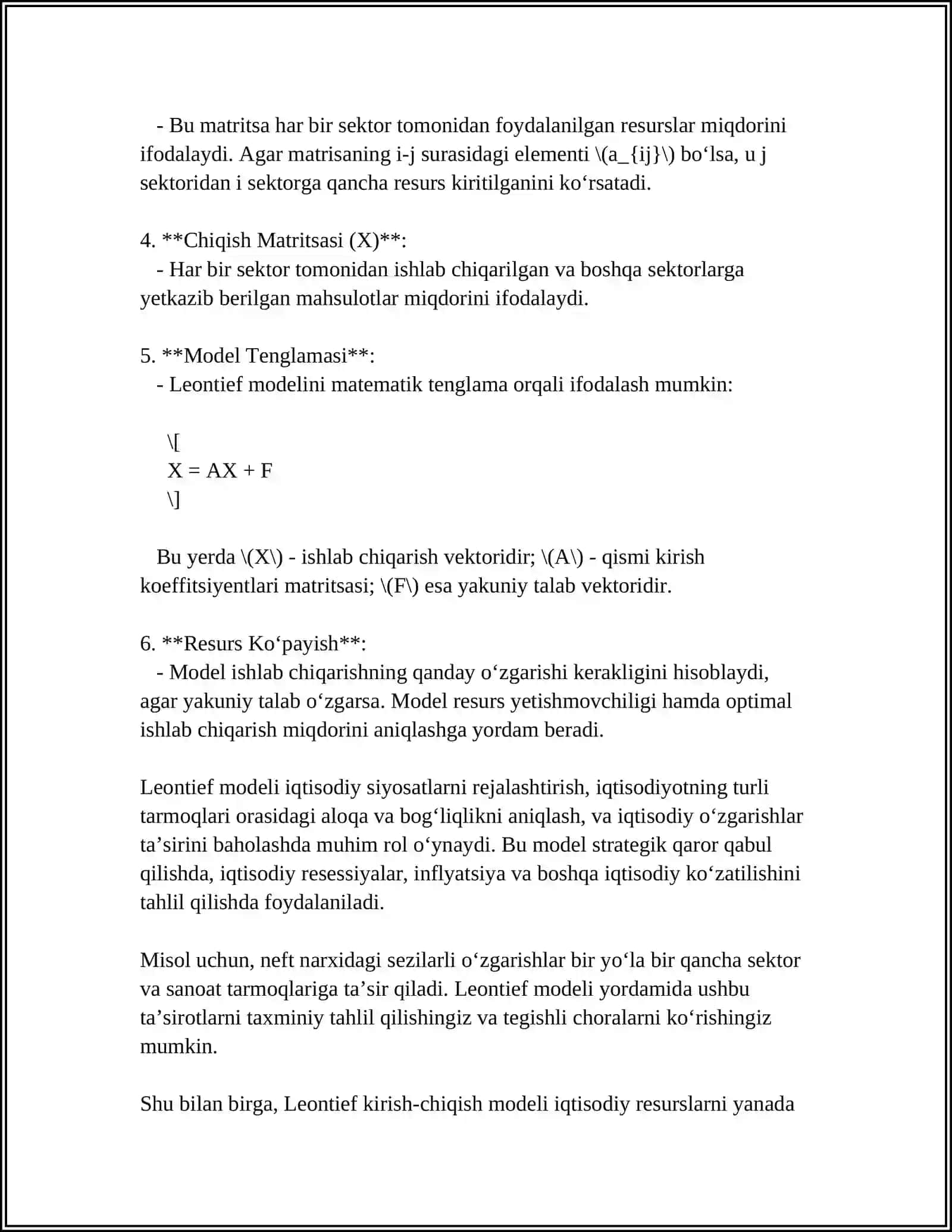 Matrisalar algebrasini iqtisodiy masalalarni yechishga tadbiqlari 4