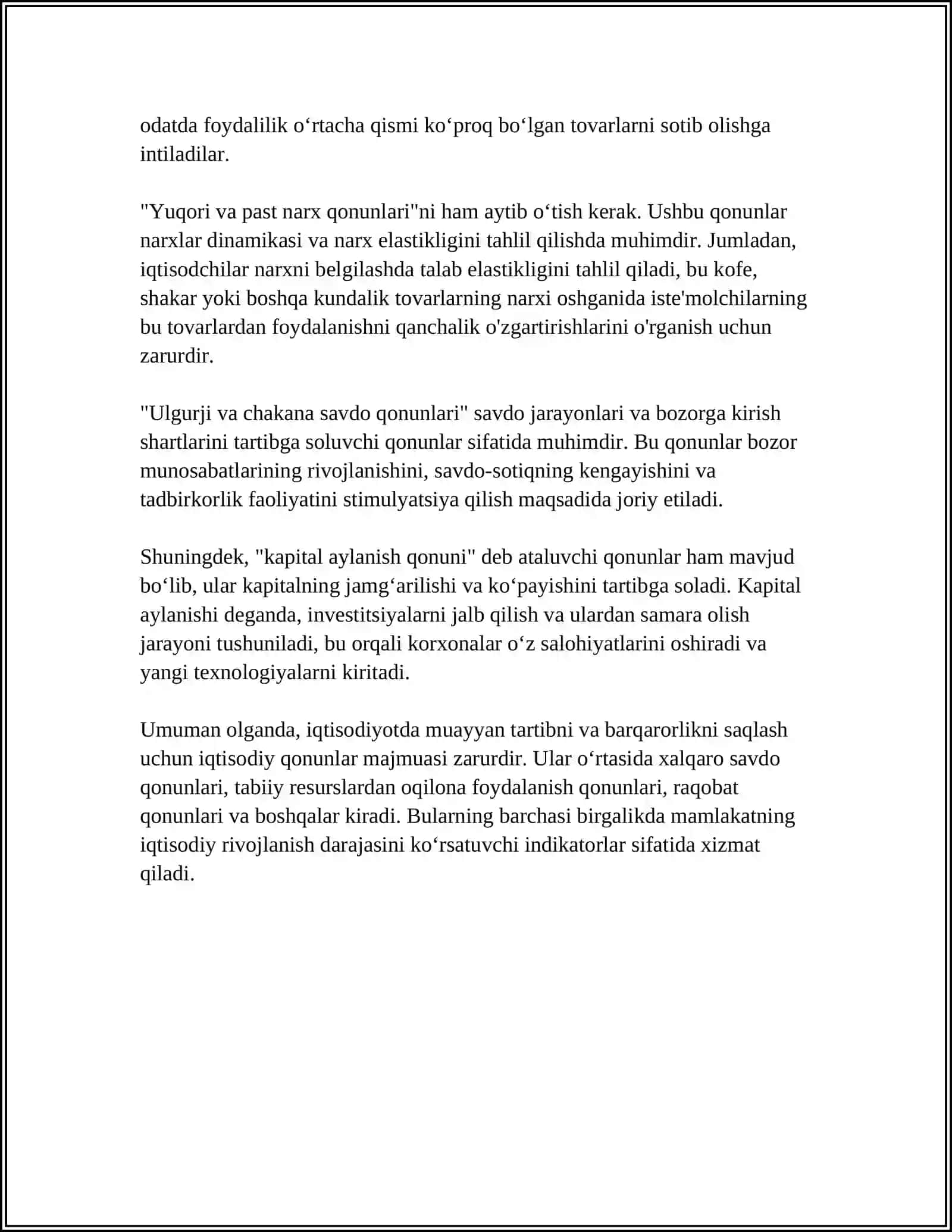 IQTISODIY QONUNLARNING MOHIYATI, OBYEKTIVLIGI, XILLARI HAMDA IQTISODIY QONUN VA BOSHQA IQTISODIY QONUNLAR 4