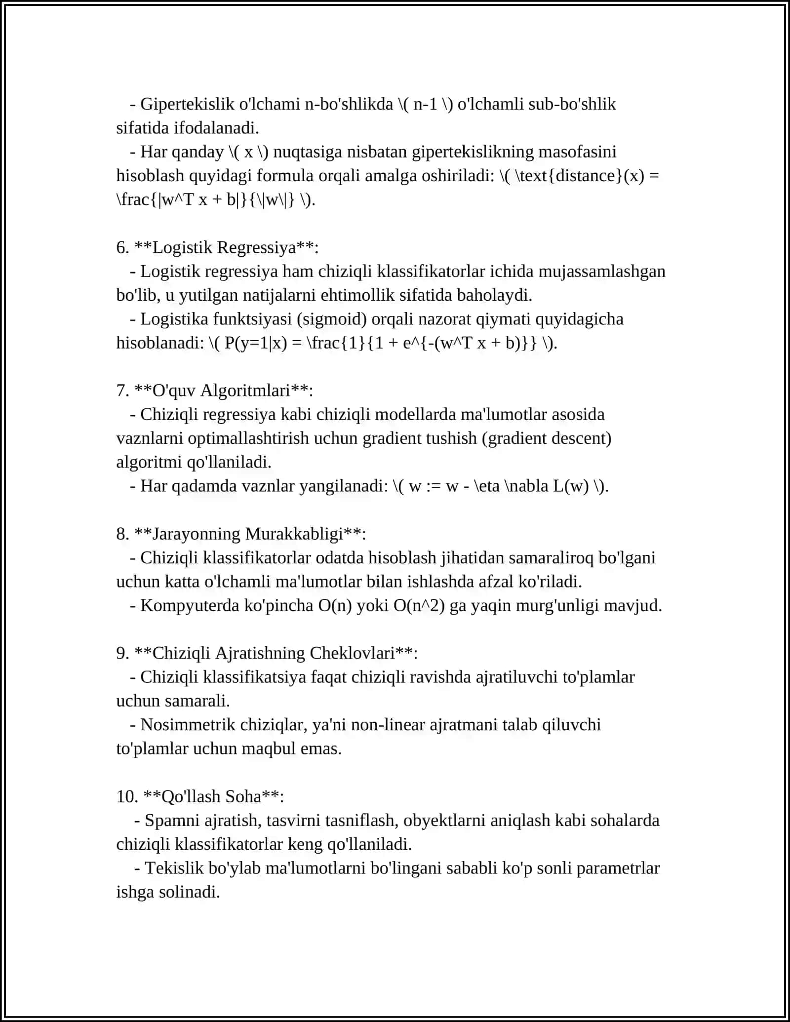 ASOSIY CHIZIQLI TASNIFLAGICHNI QURISH 4
