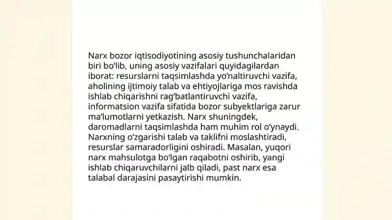 Narxning mohiyati va shakllanish hususiyatlari 4