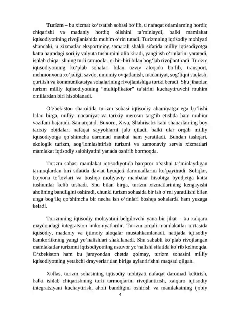 Turizm soxasida iqtsodiy mexanizim va uning hususiyatlari 4