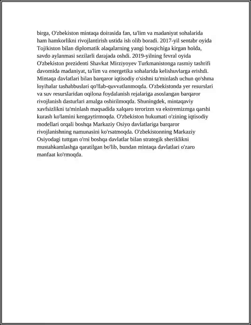 O'zbekistonning Markaziy Osiyoda Tinchlik siyosati va tashqi diplomatiyasi 4