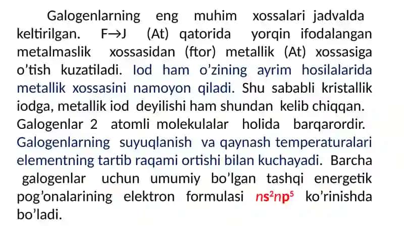 Davriy sisemaning VII-asosiy guruch elementlarining umumiy xarakteristikasi 4