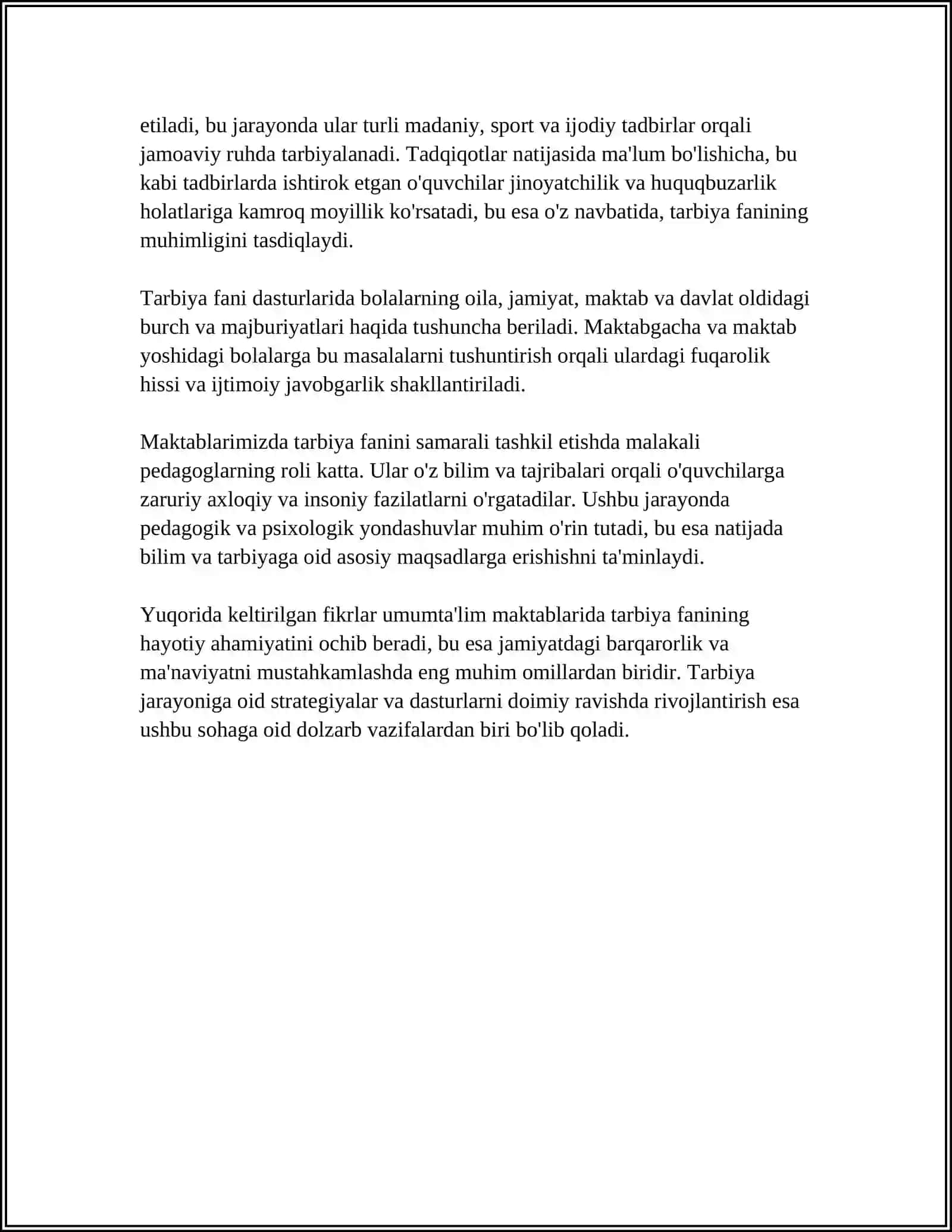 UMUMTA’LIM MAKTABLARIDA TARBIYA FANINI O‘QITISH METODIKASI FANINI MAZMUNINI YORITUVCHI ME’YORIY HUJJATLARNI O‘RGANISH VA TAHLIL ETISH 4