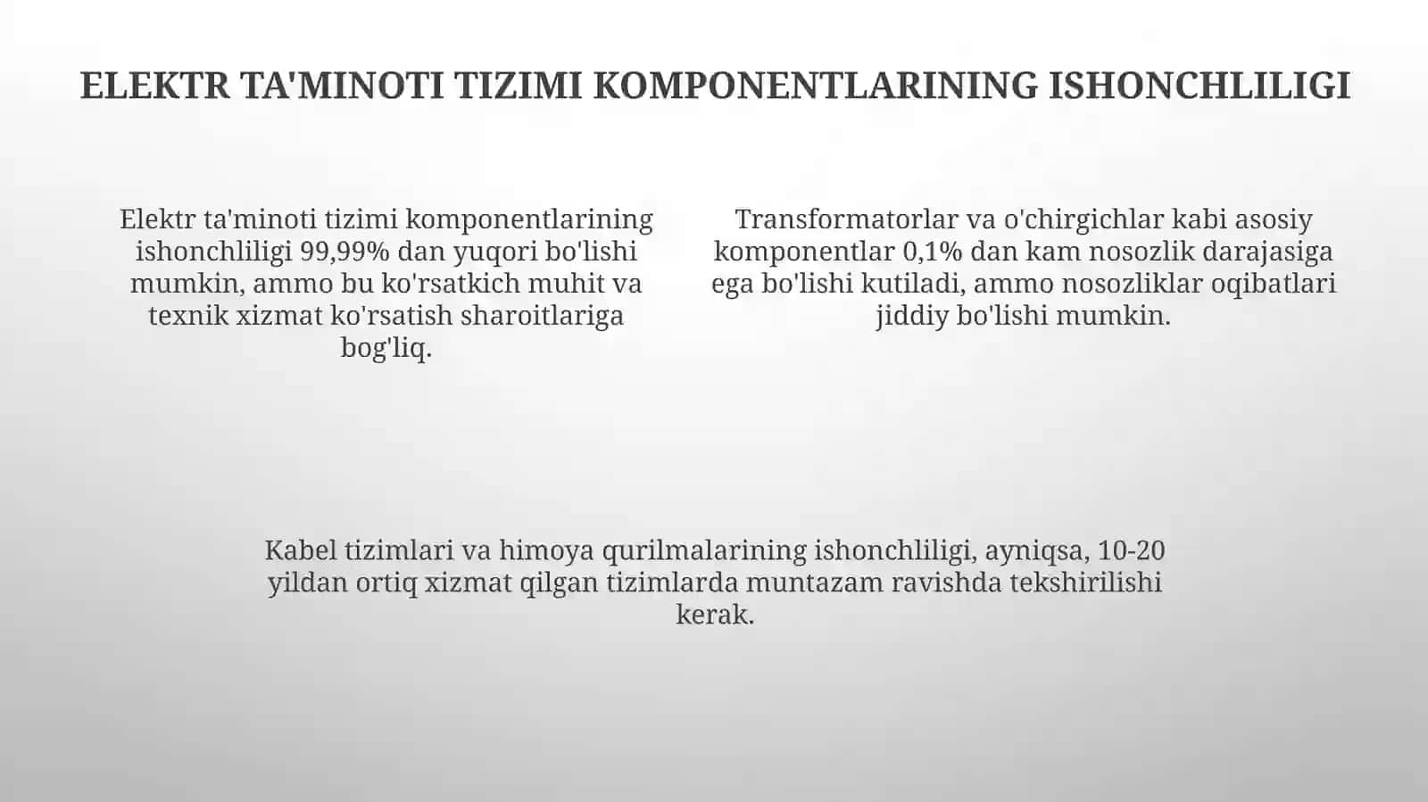 Energetika va elektr ta'minoti da ishonchlilik masalalari 4