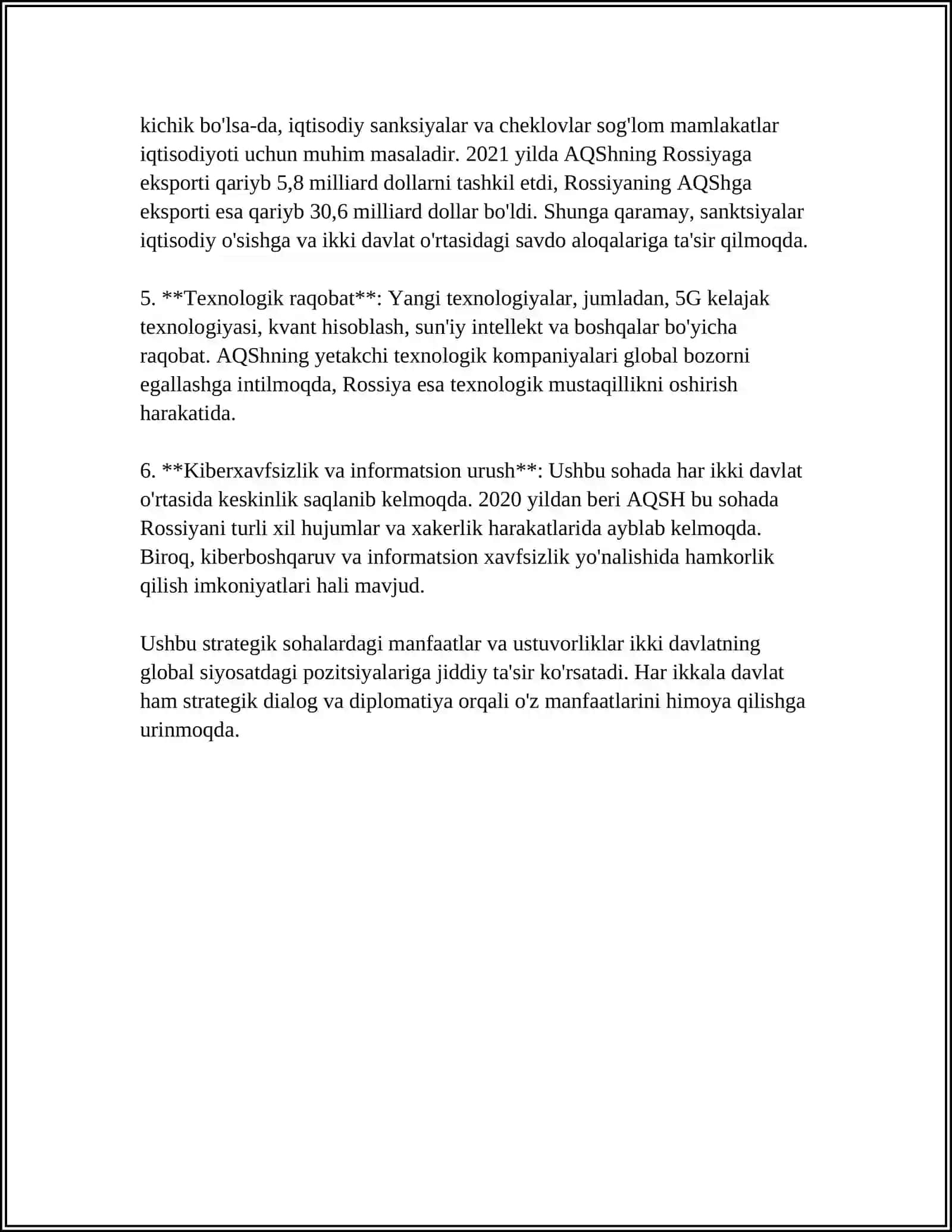 ROSSIYA-AQSH MUNOSABATLARI. STRATEGIK MANFAAT VA GEOSIYOSIY YONDASHUVLAR ZIDLIGI 4