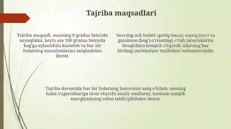 Suvning uchhilkorinishini tajribada kuzatish 4