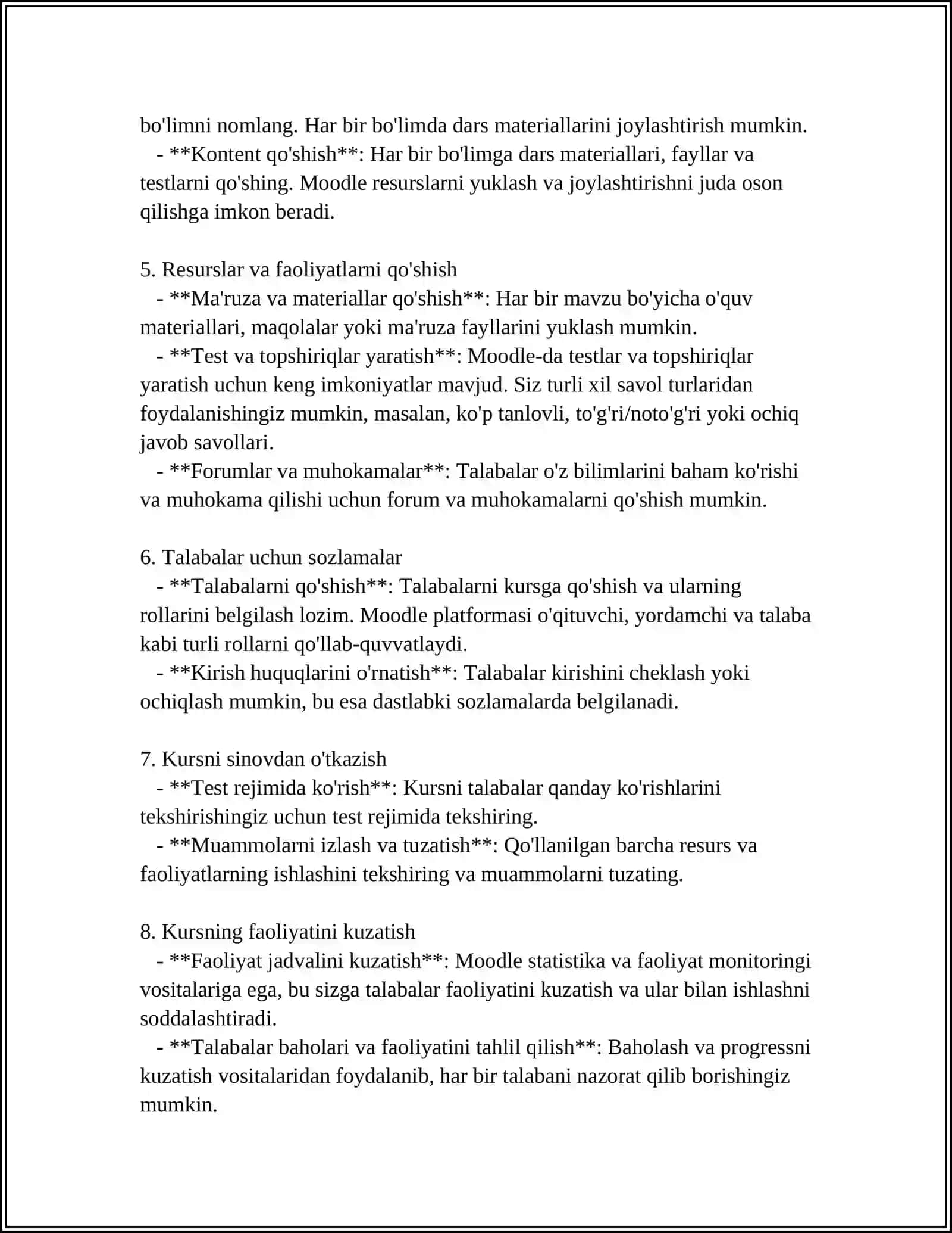 LMS MOODLEDA KURS YARATISH VA UNI SOZLASH 4