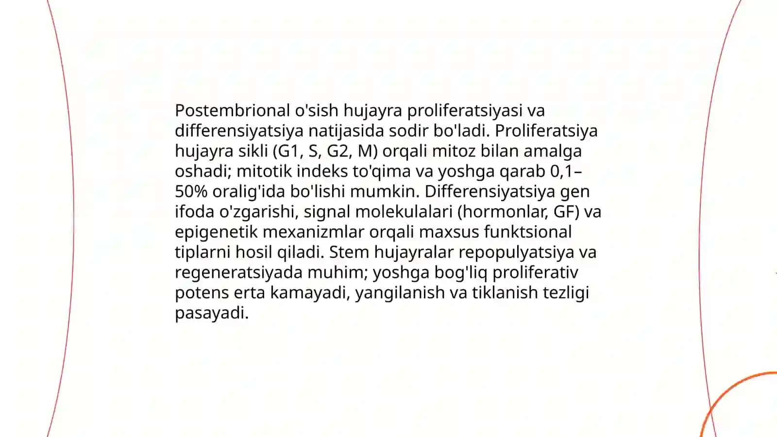 Postembrional rivojlanishning umumiy qonuniyatlari. Gerantologiya. Regenerasiya 4