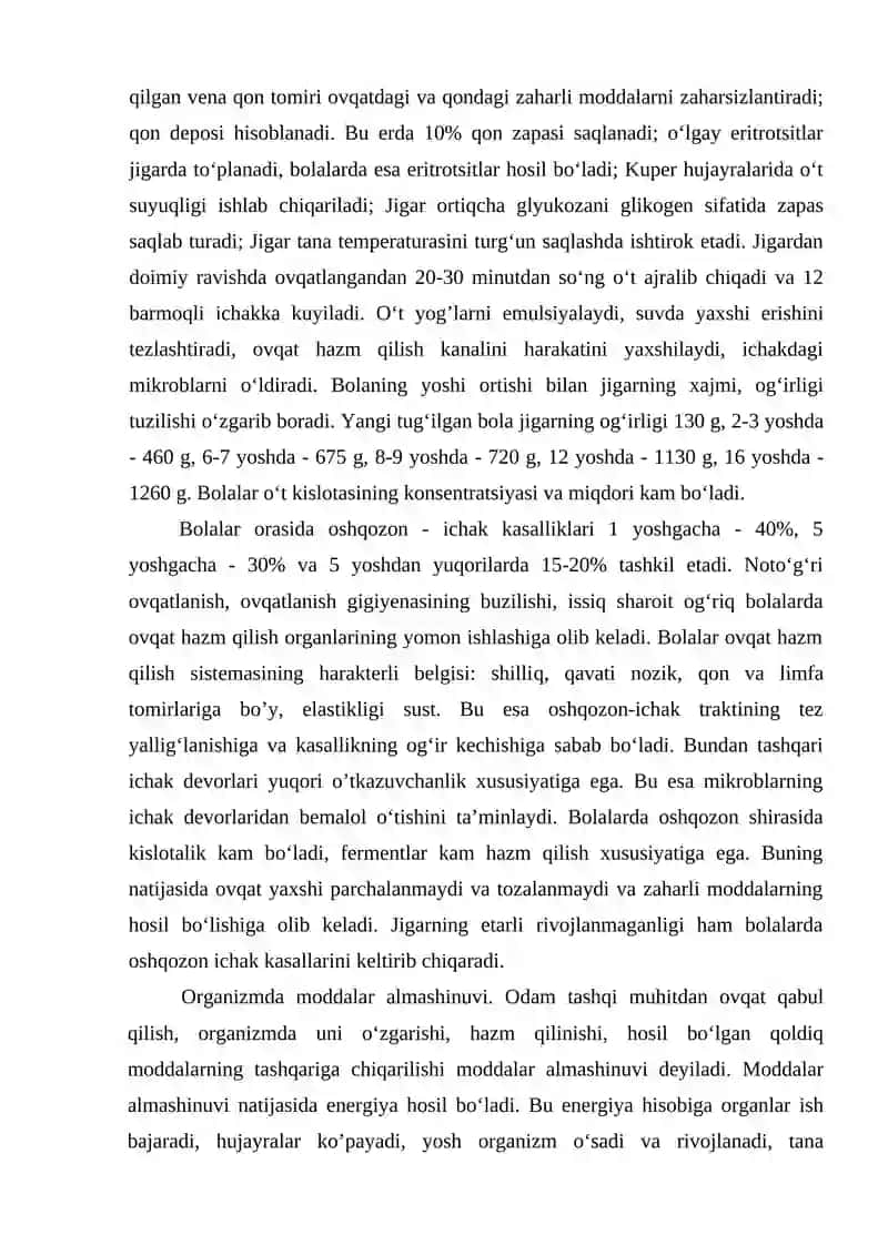OVQAT HAZM QILISH TIZIMINING YOSH HUSUSIYATLARI VA OVQATLANISH GIGIYENASI 4