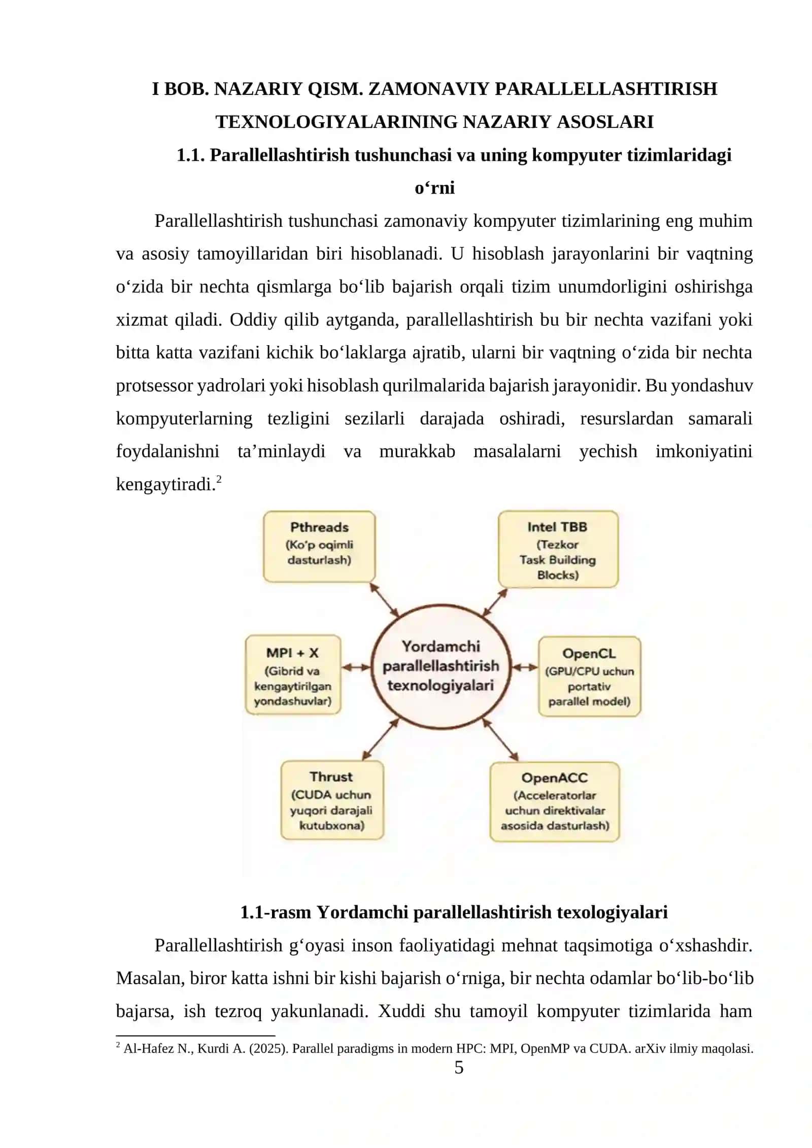 OpenMP parallellashtirish paketi, CUDA texnologiyasi, MPI texnologiyasi, yordamchi parallellashtirish texnologiyasi 4