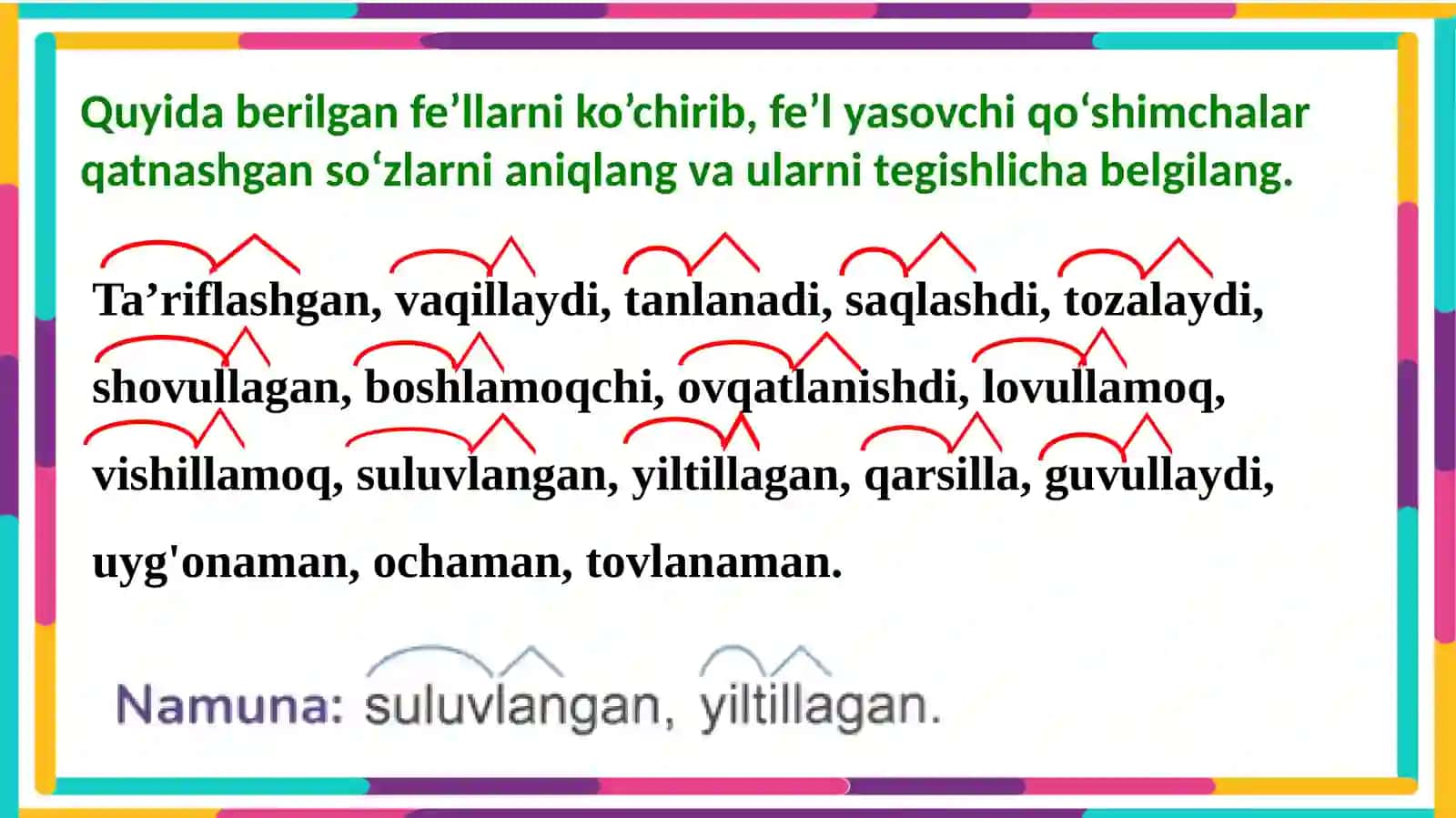 Fe'lyasovchi qo'shimchalarning imlosi 4