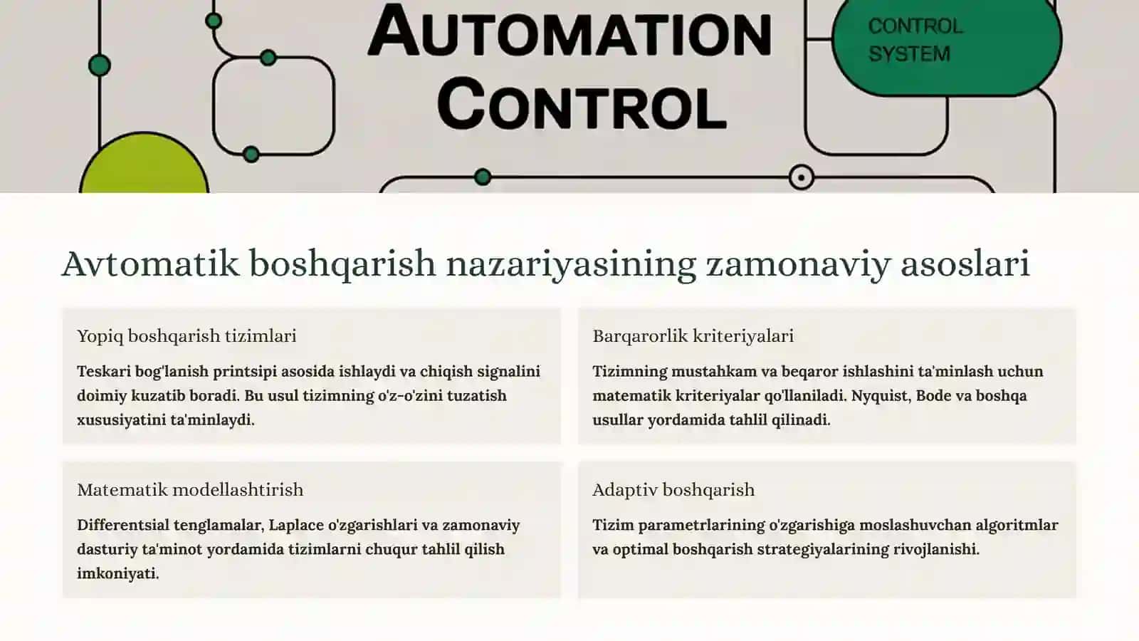 Farq bo'yicha boshqarish prinsipi va avtomatik boshqarish nazariyasi 4