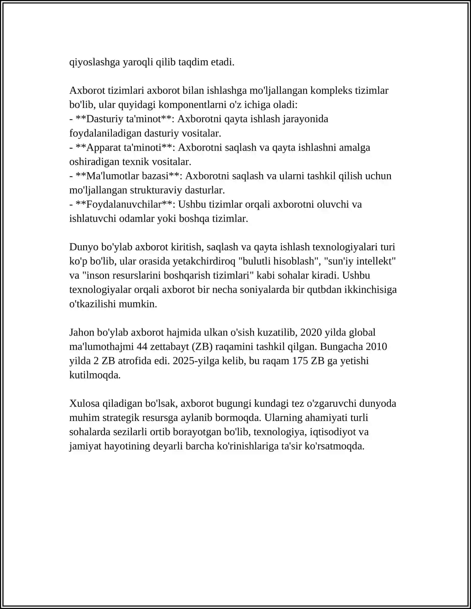 AXBOROT NIMA VA UNING MANBALARI 4