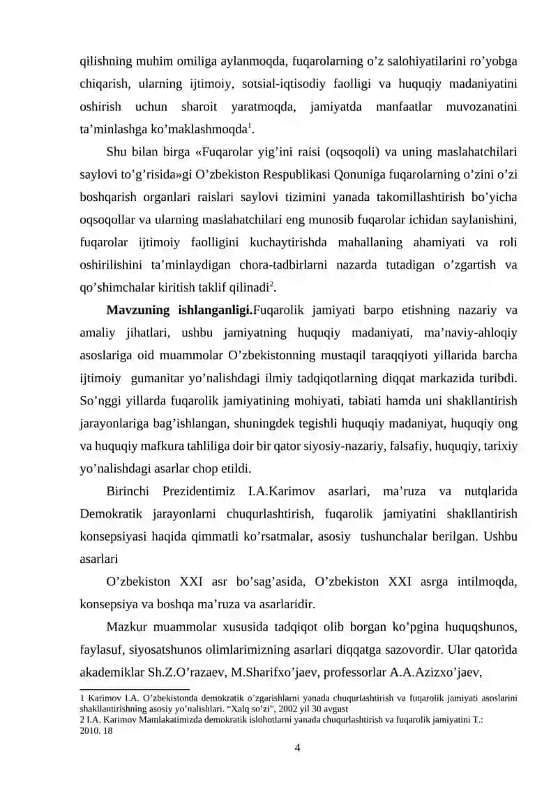 O'ZBEKISTONDA DEMOKTRATIK FUQAROLIK JAMIYATI ASOSLARINING SHAKLLANISHI VA AMALGA OSHIRLGAN SIYOSIY ISLOHOTLAR 4